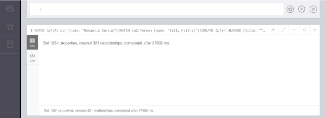 Picture of neo4j browser interface showing the relationships created