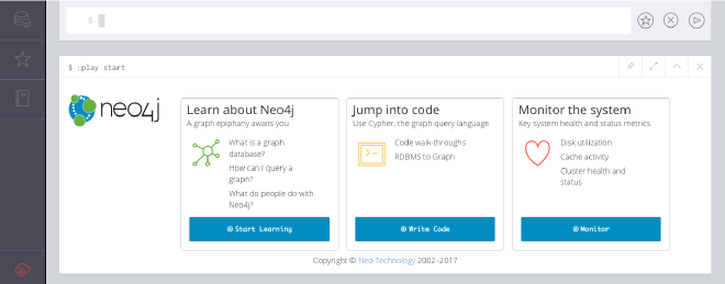 Picture showing the initial screen when connecting to the neo4j browser interface
